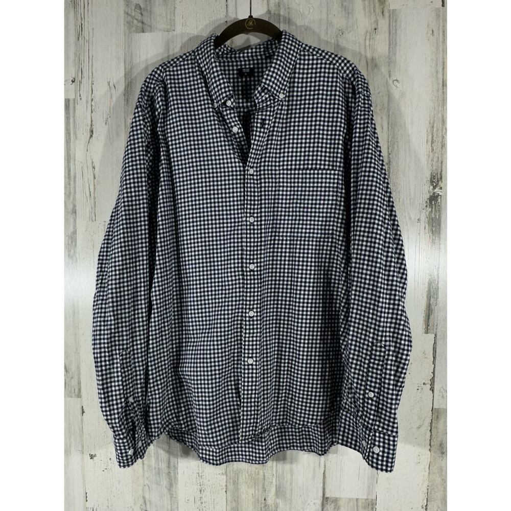 Uniqlo Mens Flannel Button Up Shirt Size XL Navy‎ Blue White Check